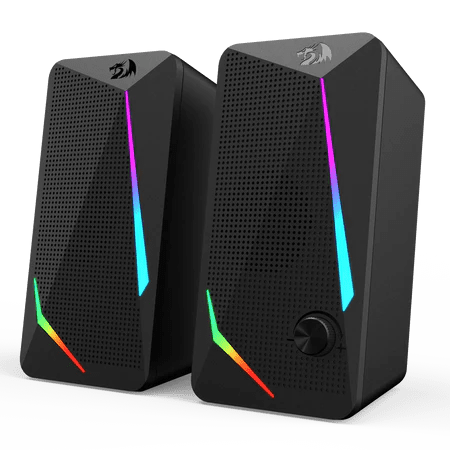 Redragon GS510 Waltz RGB Desktop Speakers, 2.0 Channel PC Computer Stereo Speaker with 4 Colorful LED Backlight Modes, Enhanced Bass and Easy-Access Volume Control, USB Powered w/ 3.5mm Cable Redragon GS510 Waltz RGB Desktop Speakers, 2.0 Channel PC Computer Stereo Speaker with 4 Colorful LED Backlight Modes, Enhanced Bass and Easy-Access Volume Control, USB Powered w/ 3.5mm Cable